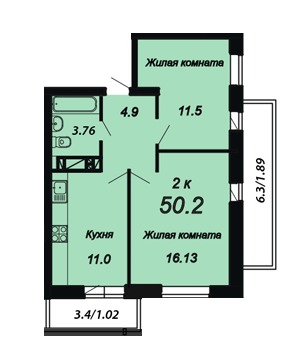 Квартира 2к в новом умном доме Краснодар